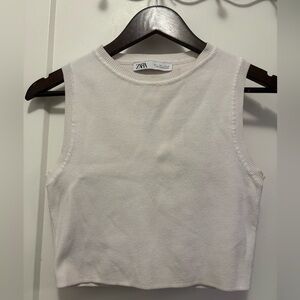 ZARA Cream Sleeveless Ribbed-Trim Knit Tank